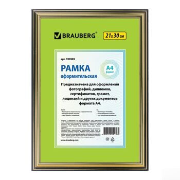 Рамка 21х30 см, пластик, багет 20 мм, BRAUBERG "HIT3", бронза с двойной позолотой, стекло, 390989