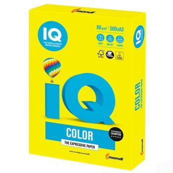 Бумага IQ color, А3, 80 г/м2, 500 л., неон, желтая, NEOGB