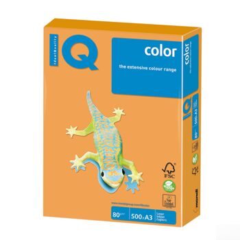 Бумага IQ color, А3, 80 г/м2, 500 л., неон, оранжевая, NEOOR