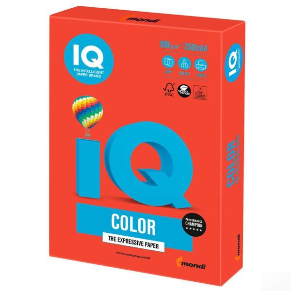 Бумага IQ color, А4, 160 г/м2, 250 л., интенсив кораллово-красная, CO44