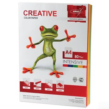 Бумага CREATIVE color (Креатив), А4, 80 г/м2, 100 л. (5 цв.х20 л.), цветная интенсив, БИpr-100r