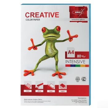 Бумага CREATIVE color (Креатив), А4, 80 г/м2, 100 л., интенсив голубая, БИpr-100г