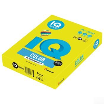 Бумага цветная IQ color, А4, 80 г/м2, 500 л., неон, желтая