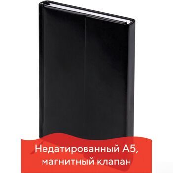 Ежедневник BRAUBERG недатированный, А5, 138х213 мм, "Towny", фактурная кожа, 160 листов, черный, маг