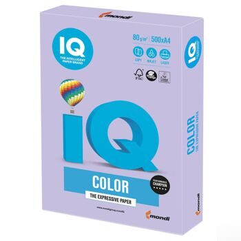 Бумага IQ color, А4, 80 г/м2, 500 л., умеренно-интенсив (тренд) бледно-лиловая, LA12