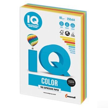 Бумага IQ color, А4, 80 г/м2, 250 л. (5 цв. x 50 л.), цветная интенсив RB02