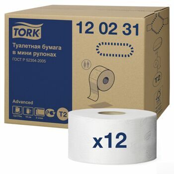 Бумага туалетная 170 м, TORK (Система Т2), Advanced, 2-слойная, белая, 120231