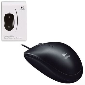 Мышь проводная LOGITECH B100, USB, 2 кнопки + 1 колесо-кнопка, оптическая, черная