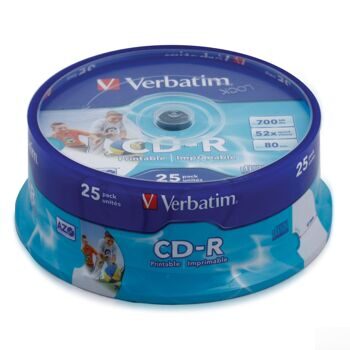 Диски CD-R VERBATIM 700 MB 52x Printable, Cake Box, с поверхностью для печати