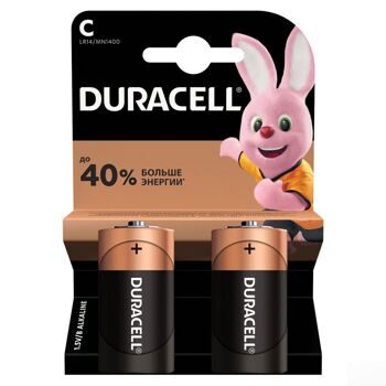 Батарейки DURACELL Basic, С (LR14, 14А), алкалиновые, КОМПЛЕКТ 2 шт., в блистере